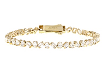 Picture of Oval and Emerald Cut White Lab-Grown Diamond 14k Yellow Gold Tennis Bracelet 7.00ctw
