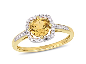 Picture of Citrine and Diamond 10K Yellow Gold Halo Ring 0.90ctw
