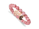 Rose Stainless Steel Antique and Polish Pink Dyed Jade Stretch Bracelet