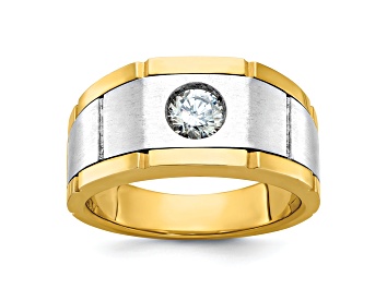 Picture of 10K Two-tone Yellow and White Gold Men's Polished, Satin and Grooved A Diamond Ring 0.50ctw