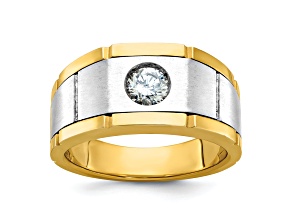 10K Two-tone Yellow and White Gold Men's Polished, Satin and Grooved A Diamond Ring 0.50ctw