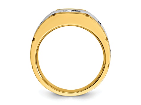 10K Two-tone Yellow and White Gold Men's Polished, Satin and Grooved A Diamond Ring 0.50ctw