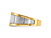 10K Two-tone Yellow and White Gold Men's Polished, Satin and Grooved A Diamond Ring 0.50ctw