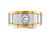 10K Two-tone Yellow and White Gold Men's Polished, Satin and Grooved A Diamond Ring 0.50ctw