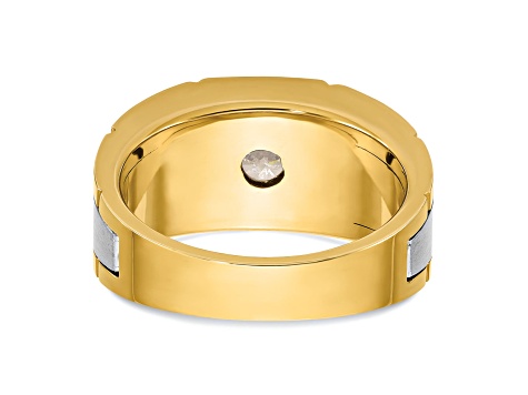 10K Two-tone Yellow and White Gold Men's Polished, Satin and Grooved A Diamond Ring 0.50ctw