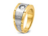 10K Two-tone Yellow and White Gold Men's Polished, Satin and Grooved A Diamond Ring 0.50ctw