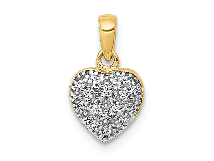 10k Yellow Gold and Rhodium Over 10k Yellow Gold Diamond Heart Pendant