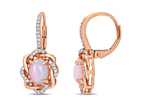 1.5ctw Blue Ethiopian Opal And 0.25ctw Diamond 10k Rose Gold Earrings