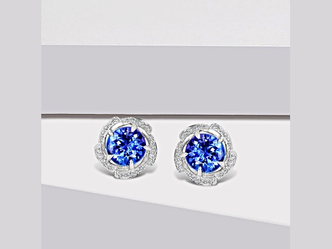 14K White Gold Tanzanite and Diamond Earrings  3.67ctw