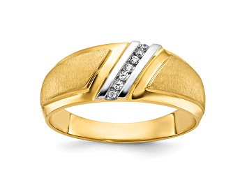 Picture of 10K Two-tone Yellow Gold with White Rhodium Men's Polished and Satin A Diamond Ring 0.06ctw