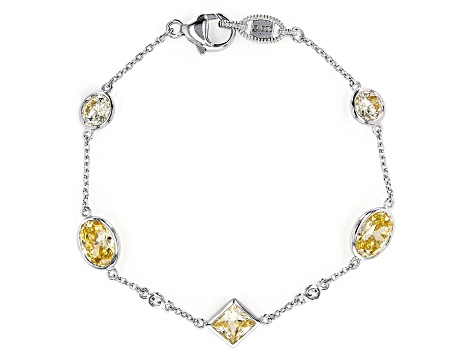 Judith Ripka 7ctw Oval Yellow Bella Luce Diamond Simulant Rhodium Over Silver Station Bracelet