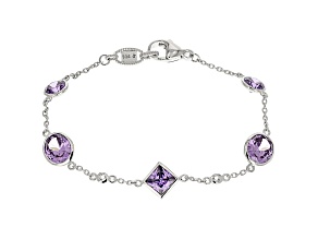 Judith Ripka 7ctw Oval Purple Bella Luce Diamond Simulant Rhodium Over Silver Station Bracelet