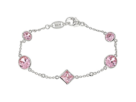 Judith Ripka 7ctw Oval Pink Bella Luce Diamond Simulant Rhodium Over Silver Station Bracelet