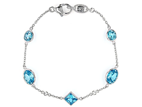 Judith Ripka 7ctw Oval Blue Bella Luce Diamond Simulant Rhodium Over Silver Station Bracelet