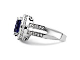 Rhodium Over Sterling Silver Polished Blue and White Cubic Zirconia Halo Ring