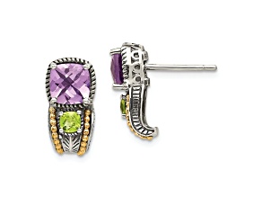 Sterling Silver Antiqued with 14K Accent Amethyst and Peridot Earrings