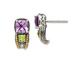 Sterling Silver Antiqued with 14K Accent Amethyst and Peridot Earrings