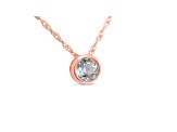 Round Aquamarine and Cubic Zirconia 18K Rose Gold Over Sterling Silver Pendant with chain, 1.27ctw