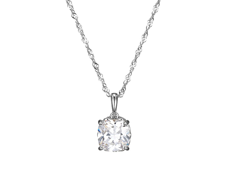 White Cubic Zirconia Platinum Over Sterling Silver April Birthstone Pendant With Chain 6.71ctw