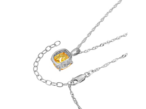 Yellow And White Cubic Zirconia Platinum Over Silver November Birthstone Pendant With Chain 7.10ctw