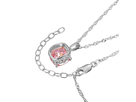 Pink And White Cubic Zirconia Platinum Over Silver October Birthstone Pendant With Chain 7.12ctw