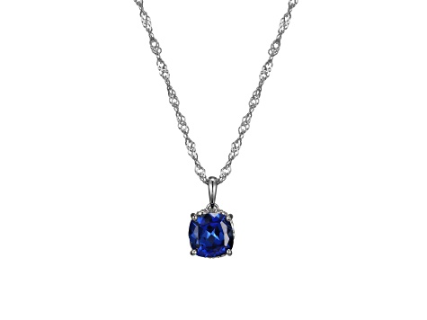 Lab Created Blue Sapphire And Dia Simulant Platinum Over Silver September Birthstone Pendant 4.45ctw