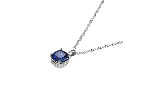 Lab Created Blue Sapphire And Dia Simulant Platinum Over Silver September Birthstone Pendant 4.45ctw