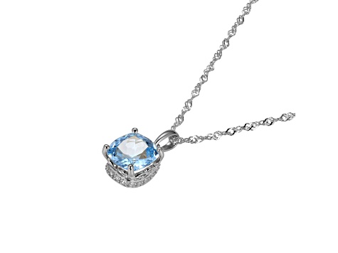 Lab Created Blue Spinel And Dia Simulant Platinum Over Silver March Birthstone Pendant 3.79ctw