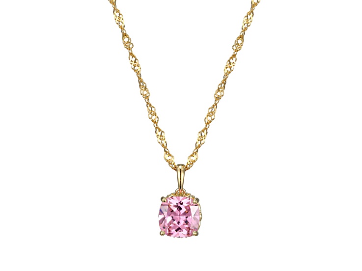 Pink And White Cubic Zirconia 18k Yellow Gold Over Silver October Birthstone Pendant 7.12ctw