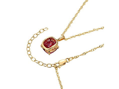 Lab Created Ruby And Diamond Simulant 18k Yellow Gold Over Silver July Birthstone Pendant 4.42ctw