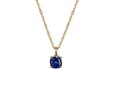 Lab Blue Sapphire And Dia Simulant 18k Yellow Gold Over Silver September Birthstone Pendant 4.45ctw