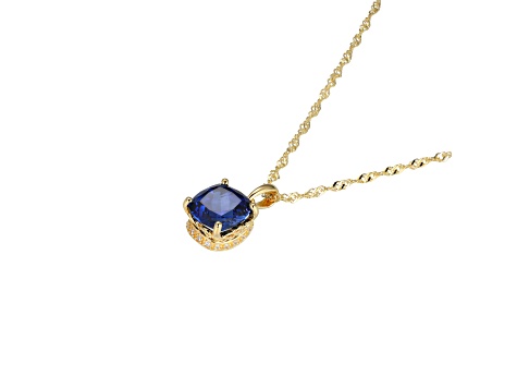 Lab Blue Sapphire And Dia Simulant 18k Yellow Gold Over Silver September Birthstone Pendant 4.45ctw