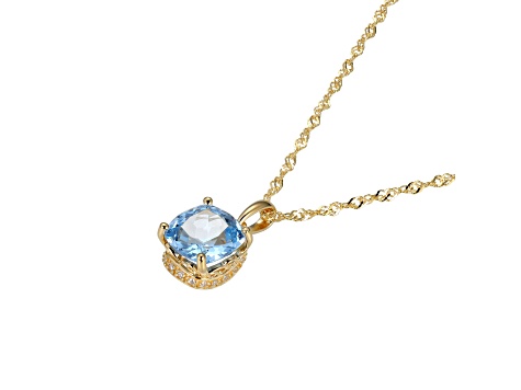 Lab  Blue Spinel And Dia Simulant 18k Yellow Gold Over Silver March Birthstone Pendant 3.79ctw