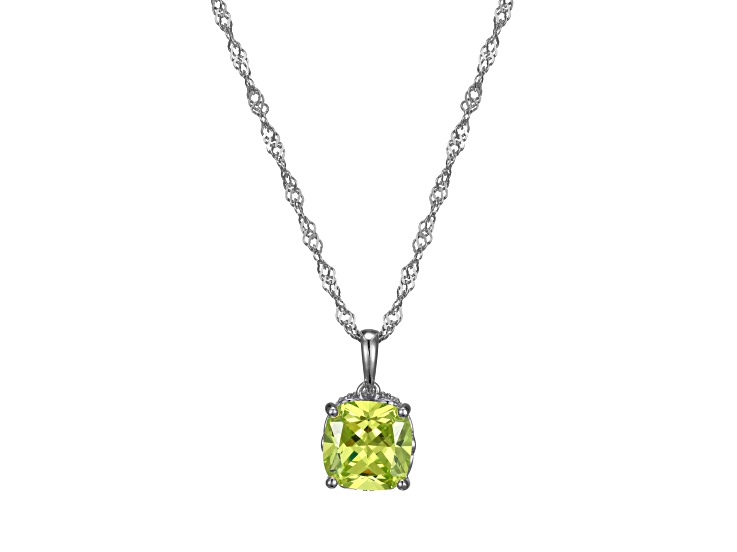 Green And White Cubic Zirconia Platinum Over Silver August Birthstone Pendant With Chain 6.98ctw