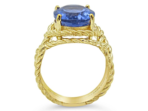 Judith Ripka 7ct Oval Blue Fluorite 14K Gold Clad Ring