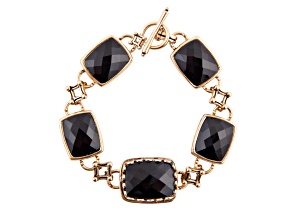Barse Jewelry 20x15mm & 17x14mm Rectangle Black Onyx Gold Tone Link Bracelet