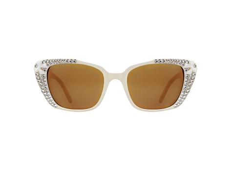 Beige Crystal Rectangular Frame Sunglasses