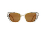 Beige Crystal Rectangular Frame Sunglasses