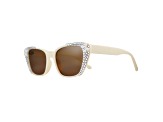 Beige Crystal Rectangular Frame Sunglasses