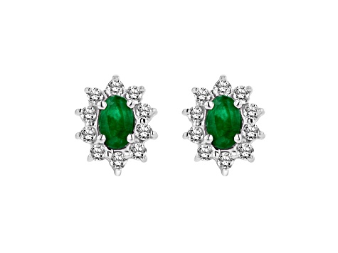 1.00ctw Emerald and Diamond Earrings in 14k White Gold