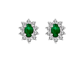 1.00ctw Emerald and Diamond Earrings in 14k White Gold