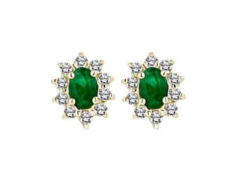 1.00ctw Emerald and Diamond Earrings in 14k Yellow Gold