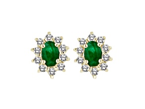 1.00ctw Emerald and Diamond Earrings in 14k Yellow Gold