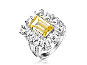 Yellow Cubic Zirconia, Rhodium Plated over Sterling Silver Cocktail Ring
