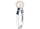 8-8.5MM Freshwater Cultured Pearl and 3/4 CT TGW Sapphire Ring in 10K White Gold