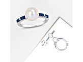 8-8.5MM Freshwater Cultured Pearl and 3/4 CT TGW Sapphire Ring in 10K White Gold