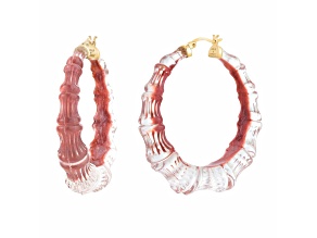 14K Yellow Gold Over Sterling Silver Lucite and Hand Painted Enamel Bamboo Illusion Hoops in Cocoa