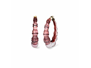 14K Yellow Gold Over Sterling Silver Acrylic and Hand Painted Enamel Bamboo Illusion Hoops in Cocoa