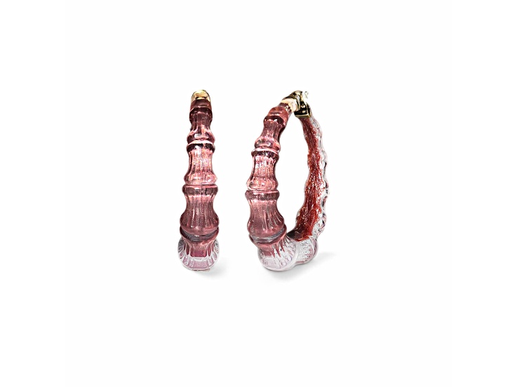 14K Yellow Gold Over Sterling Silver Acrylic and Hand Painted Enamel Bamboo Illusion Hoops in Cocoa