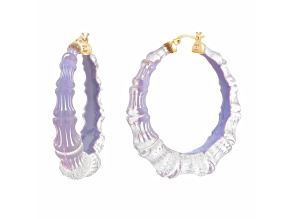 14K Yellow Gold Over Sterling Silver Lucite and Hand Painted Enamel Bamboo Illusion Hoops- Lavender